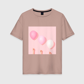 Женская футболка хлопок Oversize с принтом Розовые шарики в Кировске, 100% хлопок | свободный крой, круглый ворот, спущенный рукав, длина до линии бедер
 | воздушные шарики | воздушные шары | гармония | день рождения | женское | легкость | милое | минимализм | нежность | нежный дизайн | праздник | розовые шарики | розовые шары | розовый | шарики | шары
