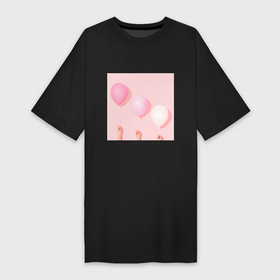 Платье-футболка хлопок с принтом Розовые шарики в Петрозаводске,  |  | воздушные шарики | воздушные шары | гармония | день рождения | женское | легкость | милое | минимализм | нежность | нежный дизайн | праздник | розовые шарики | розовые шары | розовый | шарики | шары