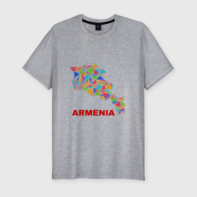 Мужская футболка хлопок Slim с принтом Armenian Color в Курске, 92% хлопок, 8% лайкра | приталенный силуэт, круглый вырез ворота, длина до линии бедра, короткий рукав | armenia | армения | армяне | армянин | ереван | казказ | карта | ссср | страна | турист | флаг