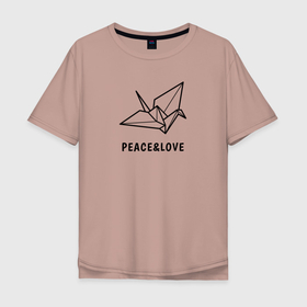 Мужская футболка хлопок Oversize с принтом Мир и любовь, журавлик в Санкт-Петербурге, 100% хлопок | свободный крой, круглый ворот, “спинка” длиннее передней части | peace and love | журавль | любовь | мир | мир и любовь | оригами | птица