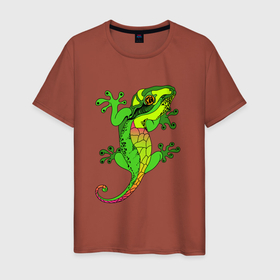 Мужская футболка хлопок с принтом Ящерица Lizard , 100% хлопок | прямой крой, круглый вырез горловины, длина до линии бедер, слегка спущенное плечо. | exotic | lizard | reptile | геккон | животные | звери | зеленая ящерица | змей | пресмыкающееся | тропики | тропические | чешуя | экзотика | ящер | ящерица | ящерка