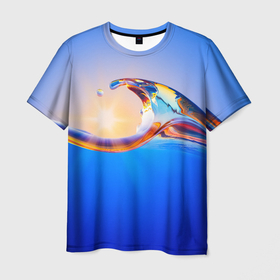 Мужская футболка 3D с принтом Градиент | Волна Абстракция в Екатеринбурге, 100% полиэфир | прямой крой, круглый вырез горловины, длина до линии бедер | градиент | лазурный | радуга | хайп | цветной | шмот
