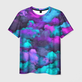 Мужская футболка 3D с принтом Неоновые тучи в Курске, 100% полиэфир | прямой крой, круглый вырез горловины, длина до линии бедер | абстракция | дым | небо | неон | облака | туман | туча