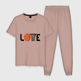 Мужская пижама хлопок с принтом Love Game в Новосибирске, 100% хлопок | брюки и футболка прямого кроя, без карманов, на брюках мягкая резинка на поясе и по низу штанин
 | Тематика изображения на принте: basketball | game | love | nba | slam dunk | sport | баскетбол | баскетболист | игра | мяч | нба | спорт | спортсмен