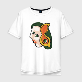 Мужская футболка хлопок Oversize с принтом Девушка и бабочка, абстракция в Новосибирске, 100% хлопок | свободный крой, круглый ворот, “спинка” длиннее передней части | абстракция | бабочка | вгляд | глаза | девушка | сюр