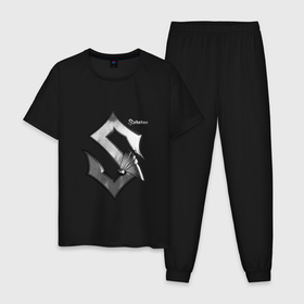 Мужская пижама хлопок с принтом SABATON + спина в Белгороде, 100% хлопок | брюки и футболка прямого кроя, без карманов, на брюках мягкая резинка на поясе и по низу штанин
 | sabaton | sabaton logo | группа сабатон | метал | рок | рок сабатон | сабатон | сабатон логотип | сабатон ночные ведьмы | сталь