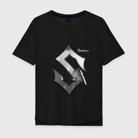 Мужская футболка хлопок Oversize с принтом SABATON + спина в Курске, 100% хлопок | свободный крой, круглый ворот, “спинка” длиннее передней части | sabaton | sabaton logo | группа сабатон | метал | рок | рок сабатон | сабатон | сабатон логотип | сабатон ночные ведьмы | сталь