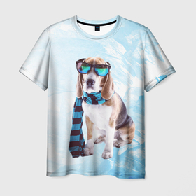 Мужская футболка 3D с принтом Стильный щен в Кировске, 100% полиэфир | прямой крой, круглый вырез горловины, длина до линии бедер | арт | графика | животные | звери | очки | собака