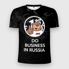 Мужская футболка 3D Slim с принтом Do business in Russia в Новосибирске, 100% полиэстер с улучшенными характеристиками | приталенный силуэт, круглая горловина, широкие плечи, сужается к линии бедра | bear | coin | do business in russia | like | map of russia | russian ruble | sanctions | winks | делай бизнес в россии | карта россии | лайк | манета | медведь | подмигивает | российский рубль | санкции