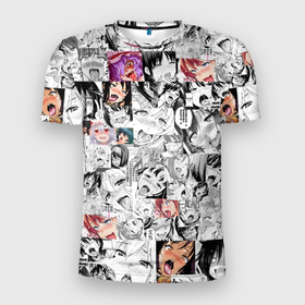 Мужская футболка 3D Slim с принтом Ahegao Girls в Санкт-Петербурге, 100% полиэстер с улучшенными характеристиками | приталенный силуэт, круглая горловина, широкие плечи, сужается к линии бедра | ahegao | anime | breast | аниме | ахегао | о face | тян