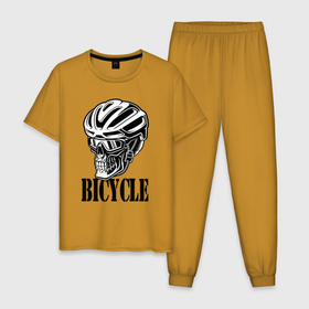 Мужская пижама хлопок с принтом Bicycle   Skull в Белгороде, 100% хлопок | брюки и футболка прямого кроя, без карманов, на брюках мягкая резинка на поясе и по низу штанин
 | helmet | jaw | skull | teeth | зубы | пасть | череп | шлем