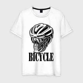 Мужская футболка хлопок с принтом Bicycle   Skull в Новосибирске, 100% хлопок | прямой крой, круглый вырез горловины, длина до линии бедер, слегка спущенное плечо. | Тематика изображения на принте: helmet | jaw | skull | teeth | зубы | пасть | череп | шлем