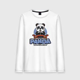 Мужской лонгслив хлопок с принтом Panda   Happy driver , 100% хлопок |  | Тематика изображения на принте: car | driver | panda | smile | автомобиль | водитель | панда | улыбка