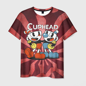 Мужская футболка 3D с принтом Cuphead  Mugman CupHead в Петрозаводске, 100% полиэфир | прямой крой, круглый вырез горловины, длина до линии бедер | cuphead | mugman | две чашки | капхэд | магман | чашечки