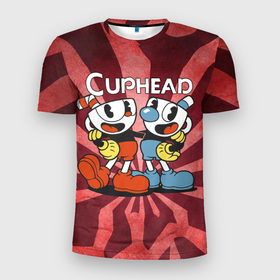 Мужская футболка 3D Slim с принтом Cuphead  Mugman CupHead в Санкт-Петербурге, 100% полиэстер с улучшенными характеристиками | приталенный силуэт, круглая горловина, широкие плечи, сужается к линии бедра | cuphead | mugman | две чашки | капхэд | магман | чашечки