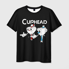 Мужская футболка 3D с принтом Cuphead грозные ребята из Криминального чтива в Санкт-Петербурге, 100% полиэфир | прямой крой, круглый вырез горловины, длина до линии бедер | cuphead | mugman | грозные | грозные ребята | две чашки | капхэд | магман | пародия | ребята | тарантино | чашечки