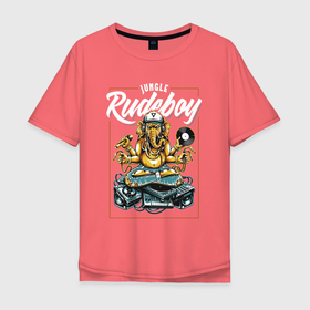 Мужская футболка хлопок Oversize с принтом Rudeboy в Рязани, 100% хлопок | свободный крой, круглый ворот, “спинка” длиннее передней части | dnb | jungle | music | rudeboy | грубиян | джангл | джунгли | драм н бэйс | колонки | микрофон | музыка | пластинка | пульт | слон
