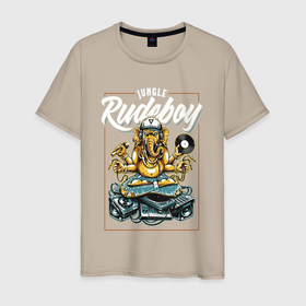 Мужская футболка хлопок с принтом Rudeboy в Кировске, 100% хлопок | прямой крой, круглый вырез горловины, длина до линии бедер, слегка спущенное плечо. | dnb | jungle | music | rudeboy | грубиян | джангл | джунгли | драм н бэйс | колонки | микрофон | музыка | пластинка | пульт | слон