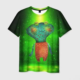 Мужская футболка 3D с принтом Лягушка головастик , 100% полиэфир | прямой крой, круглый вырез горловины, длина до линии бедер | головастик | зеленый головастик | лягушка | лягушонок | человечек