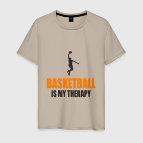 Мужская футболка хлопок с принтом Баскетбол моя терапия в Тюмени, 100% хлопок | прямой крой, круглый вырез горловины, длина до линии бедер, слегка спущенное плечо. | basketball | game | nba | slam dunk | sport | баскетбол | баскетболист | игра | мяч | нба | спорт | спортсмен