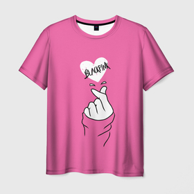 Мужская футболка 3D с принтом BLACKPINK СЕРДЦЕ в Тюмени, 100% полиэфир | прямой крой, круглый вырез горловины, длина до линии бедер | black | black  pink | blackpink | ddudu ddudu | jennie | jisoo | kim | kpop | lalisa | lisa | park | pink | rose | young | блекпинк | группа | ддуду ддуду | дженни | джису | ким | корейская группа | кпоп | лиса | лисы | пак | розовый | розэ | че