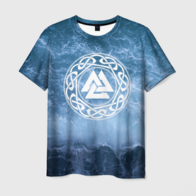 Мужская футболка 3D с принтом Валькнут символ Бога Одина 3D в Новосибирске, 100% полиэфир | прямой крой, круглый вырез горловины, длина до линии бедер | бог один | валькнут | единство | оберег | символ | славянский | талисман | треугольник | треугольник бога одина | триединство