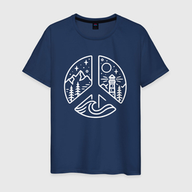 Мужская футболка хлопок с принтом Туристический Мир в Петрозаводске, 100% хлопок | прямой крой, круглый вырез горловины, длина до линии бедер, слегка спущенное плечо. | кемпинг | мир | мирный | ночевка | палатка | пейзаж | рай | турист | туристический