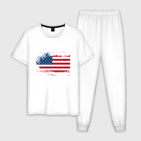 Мужская пижама хлопок с принтом Американский флаг   Stars в Белгороде, 100% хлопок | брюки и футболка прямого кроя, без карманов, на брюках мягкая резинка на поясе и по низу штанин
 | america | flag | star | usa | америка | звезда | сша | флаг
