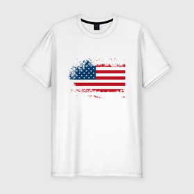 Мужская футболка хлопок Slim с принтом Американский флаг   Stars в Белгороде, 92% хлопок, 8% лайкра | приталенный силуэт, круглый вырез ворота, длина до линии бедра, короткий рукав | Тематика изображения на принте: america | flag | star | usa | америка | звезда | сша | флаг