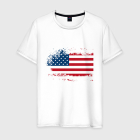 Мужская футболка хлопок с принтом Американский флаг   Stars в Белгороде, 100% хлопок | прямой крой, круглый вырез горловины, длина до линии бедер, слегка спущенное плечо. | america | flag | star | usa | америка | звезда | сша | флаг