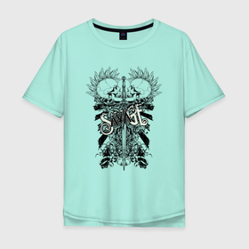 Мужская футболка хлопок Oversize с принтом Savage   Дикарь в Новосибирске, 100% хлопок | свободный крой, круглый ворот, “спинка” длиннее передней части | leaf | pattern | savage | skull | sword | дикарь | лист | меч | узор | череп