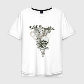 Мужская футболка хлопок Oversize с принтом Total Redemption , 100% хлопок | свободный крой, круглый ворот, “спинка” длиннее передней части | fashion | jaw | pattern | skull | teeth | wings | зубы | крылья | мода | пасть
