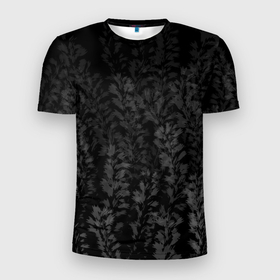 Мужская футболка 3D Slim с принтом Туманные поля в Екатеринбурге, 100% полиэстер с улучшенными характеристиками | приталенный силуэт, круглая горловина, широкие плечи, сужается к линии бедра | field | nature | plants | колосья | монохром | поле | природа | растения | туман | ч б