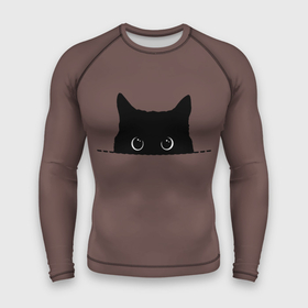 Мужской рашгард 3D с принтом Черная кошка выглядывает из укрытия в Белгороде,  |  | black | cat | from | head | kitty | peeps | shelters | stylish | выглядывает | глаза | голова | из | кот | кота | котенок | кошка | круглые | нарисованная | очки | стильный | укрытия | черная