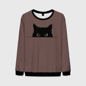Мужской свитшот 3D с принтом Черная кошка выглядывает из укрытия в Новосибирске, 100% полиэстер с мягким внутренним слоем | круглый вырез горловины, мягкая резинка на манжетах и поясе, свободная посадка по фигуре | Тематика изображения на принте: black | cat | from | head | kitty | peeps | shelters | stylish | выглядывает | глаза | голова | из | кот | кота | котенок | кошка | круглые | нарисованная | очки | стильный | укрытия | черная