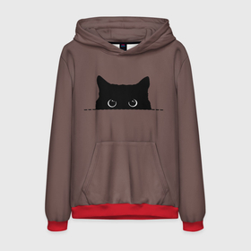 Мужская толстовка 3D с принтом Черная кошка выглядывает из укрытия в Белгороде, 100% полиэстер | двухслойный капюшон со шнурком для регулировки, мягкие манжеты на рукавах и по низу толстовки, спереди карман-кенгуру с мягким внутренним слоем. | black | cat | from | head | kitty | peeps | shelters | stylish | выглядывает | глаза | голова | из | кот | кота | котенок | кошка | круглые | нарисованная | очки | стильный | укрытия | черная