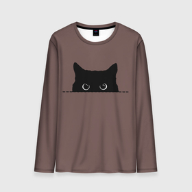 Мужской лонгслив 3D с принтом Черная кошка выглядывает из укрытия в Кировске, 100% полиэстер | длинные рукава, круглый вырез горловины, полуприлегающий силуэт | black | cat | from | head | kitty | peeps | shelters | stylish | выглядывает | глаза | голова | из | кот | кота | котенок | кошка | круглые | нарисованная | очки | стильный | укрытия | черная