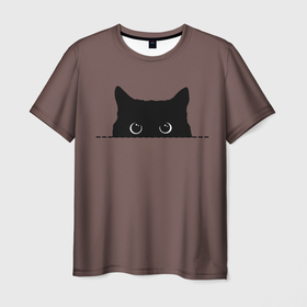 Мужская футболка 3D с принтом Черная кошка выглядывает из укрытия в Белгороде, 100% полиэфир | прямой крой, круглый вырез горловины, длина до линии бедер | black | cat | from | head | kitty | peeps | shelters | stylish | выглядывает | глаза | голова | из | кот | кота | котенок | кошка | круглые | нарисованная | очки | стильный | укрытия | черная