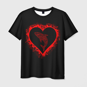 Мужская футболка 3D с принтом Любовь к морю | Акула в Белгороде, 100% полиэфир | прямой крой, круглый вырез горловины, длина до линии бедер | blood | heart | in | love | marine | predator | red | sea | shark | splashes | stains | to | valentine | акула | брызги | в | валентинка | к | красный | кровь | любовь | море | морской | морю | пятна | сердце | хищник