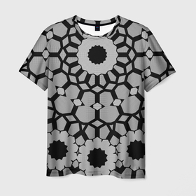 Мужская футболка 3D с принтом Модный геометрический узор в Курске, 100% полиэфир | прямой крой, круглый вырез горловины, длина до линии бедер | Тематика изображения на принте: абстрактный | геометрический | калейдоскоп | модный | молодежный | монохромный | орнамент | современный | черный и белый