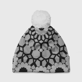 Шапка 3D c помпоном с принтом Модный геометрический узор в Санкт-Петербурге, 100% полиэстер | универсальный размер, печать по всей поверхности изделия | абстрактный | геометрический | калейдоскоп | модный | молодежный | монохромный | орнамент | современный | черный и белый
