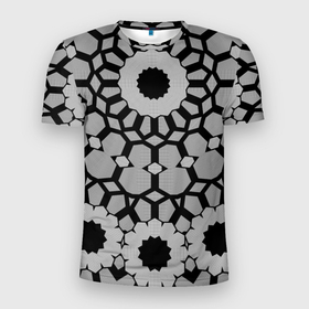 Мужская футболка 3D Slim с принтом Модный геометрический узор в Курске, 100% полиэстер с улучшенными характеристиками | приталенный силуэт, круглая горловина, широкие плечи, сужается к линии бедра | абстрактный | геометрический | калейдоскоп | модный | молодежный | монохромный | орнамент | современный | черный и белый