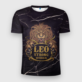 Мужская футболка 3D Slim с принтом LEO в Курске, 100% полиэстер с улучшенными характеристиками | приталенный силуэт, круглая горловина, широкие плечи, сужается к линии бедра | арт | графика | животные | звери | лев