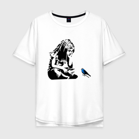 Мужская футболка хлопок Oversize с принтом BANKSY girl with blue bird | БЭНКСИ девочка с синей птицей в Белгороде, 100% хлопок | свободный крой, круглый ворот, “спинка” длиннее передней части | banksy | арт | бенкси | бэнкси | граффити | девочка | девочка с птицей | девочка с птичкой | девушка | картина | птица | птичка | роберт | робин бэнкс | робин ганнингхем | стрит арт | творчество | художник