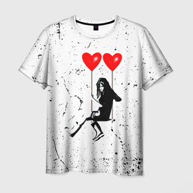 Мужская футболка 3D с принтом BANKSY | БЭНКСИ девочка на качелях с сердцами в Новосибирске, 100% полиэфир | прямой крой, круглый вырез горловины, длина до линии бедер | banksy | арт | бенкси | бэнкси | граффити | девочка | девушка | картина | качели | на качелях | роберт | робин бэнкс | робин ганнингхем | сердечко | сердце | стрит арт | творчество | художник