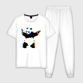 Мужская пижама хлопок с принтом Banksy Panda with guns   Бэнкси в Тюмени, 100% хлопок | брюки и футболка прямого кроя, без карманов, на брюках мягкая резинка на поясе и по низу штанин
 | Тематика изображения на принте: banksy | panda | panda with guns | арт | бенкси | бэнкси | граффити | картина | панда | роберт | робин бэнкс | робин ганнингхем | стрит арт | творчество | художник