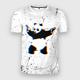 Мужская футболка 3D Slim с принтом Banksy Panda with guns Бэнкси в Петрозаводске, 100% полиэстер с улучшенными характеристиками | приталенный силуэт, круглая горловина, широкие плечи, сужается к линии бедра | banksy | panda | арт | бенкси | бэнкси | граффити | картина | панда | роберт | робин бэнкс | робин ганнингхем | стрит арт | творчество | художник