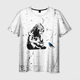 Мужская футболка 3D с принтом Banksy   Бэнкси девочка с птицей в Екатеринбурге, 100% полиэфир | прямой крой, круглый вырез горловины, длина до линии бедер | banksy | арт | бенкси | бэнкси | граффити | девочка | девочка с птицей | девочка с птичкой | девушка | картина | птица | птичка | роберт | робин бэнкс | робин ганнингхем | стрит арт | творчество | художник