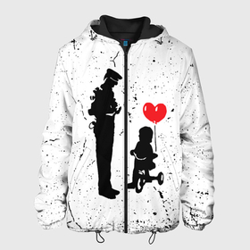Мужская куртка 3D с принтом Banksy   ребенок на велосипеде в Санкт-Петербурге, ткань верха — 100% полиэстер, подклад — флис | прямой крой, подол и капюшон оформлены резинкой с фиксаторами, два кармана без застежек по бокам, один большой потайной карман на груди. Карман на груди застегивается на липучку | banksy | арт | бенкси | бэнкси | велосипед | граффити | картина | ребенок | роберт | робин бэнкс | робин ганнингхем | стрит арт | творчество | художник