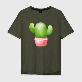 Мужская футболка хлопок Oversize с принтом Маленький кактус , 100% хлопок | свободный крой, круглый ворот, “спинка” длиннее передней части | зелень | кактус | кактусенок | колючий | колючки | цветок